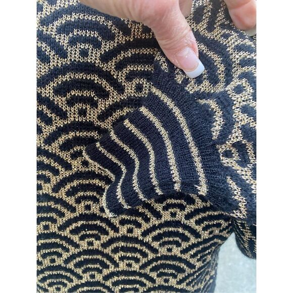 Adrienne Vittadini Vintage Geometric Black & Gold Metallic Print Lurex Sweater S - Picture 8 of 10